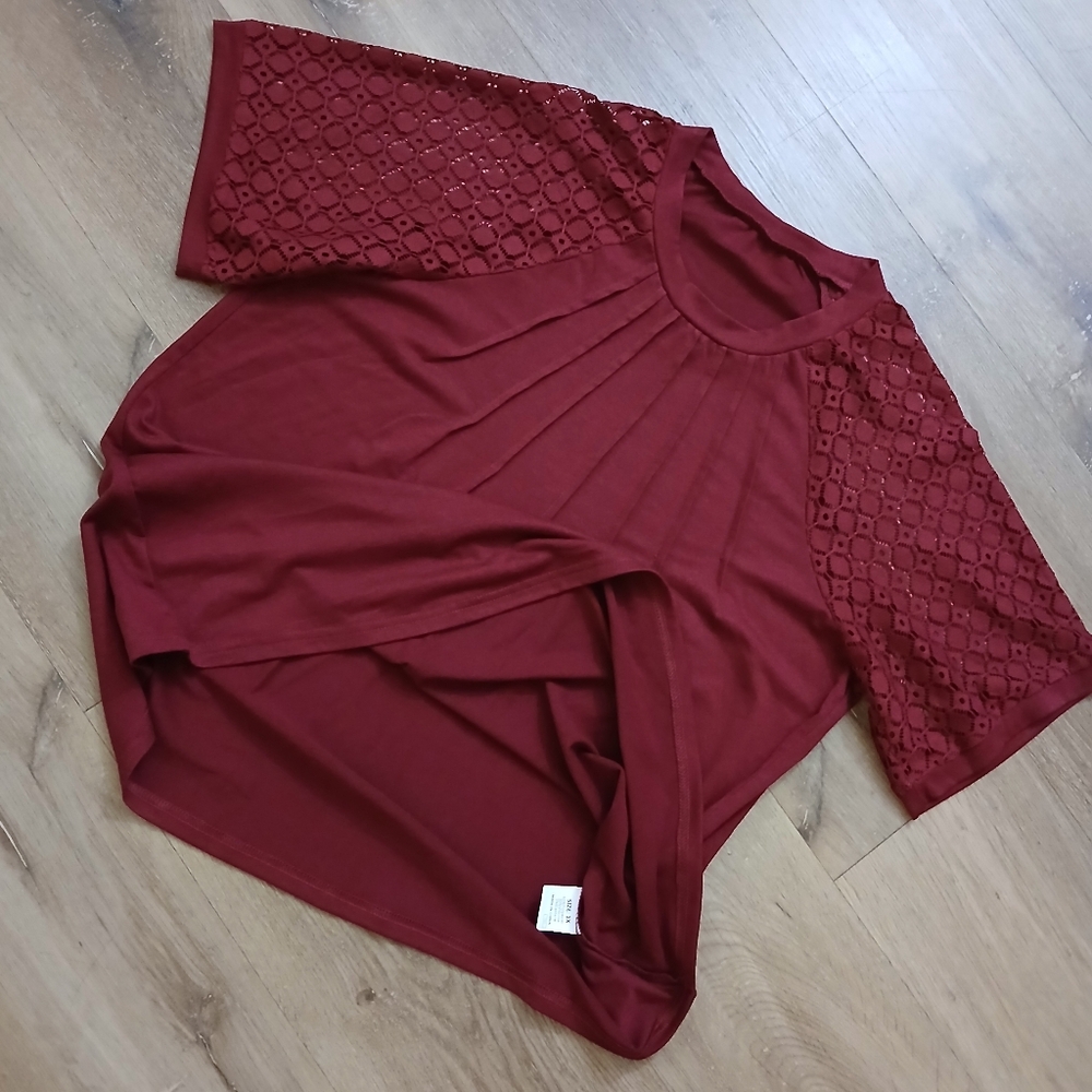 SHEIN Burgundy Lace Sleeve Blouse